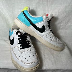 Nike Court Vision Low Trainers Multi Color Block Womens Size 7  US White Teals